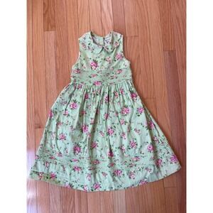 Vintage Laura Ashley Dress Green, Girls size 5,  Pleats, scallop collar, roses